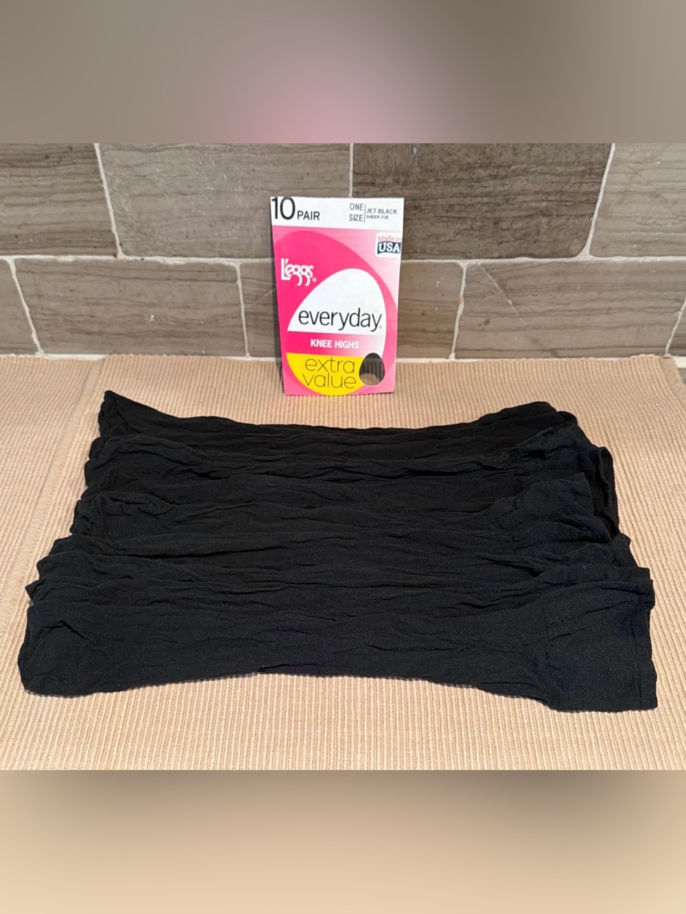 Vintage L'eggs Everyday Jet Black Knee Highs Lot of 4.5 Pairs (9 Pieces)